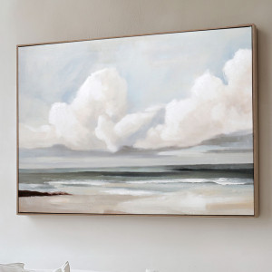 Whitecliff Bay Coastal Canvas Painting, framed wall artwork