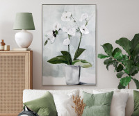 Cascade White Orchids Framed Canvas Painting