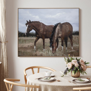 Chestnut Horses Canvas Painting, decorative wall artwork for an interior display