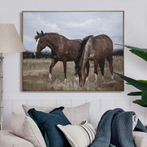 Chestnut Horses Canvas Painting, presented as decorative artwork for creating a focal point on a wall