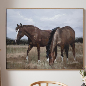 Chestnut Horses Canvas Painting, framed wall artwork