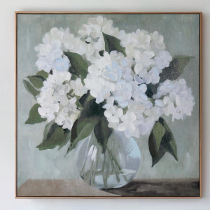 Audrey White Hydrangeas Canvas Painting, framed wall artwork