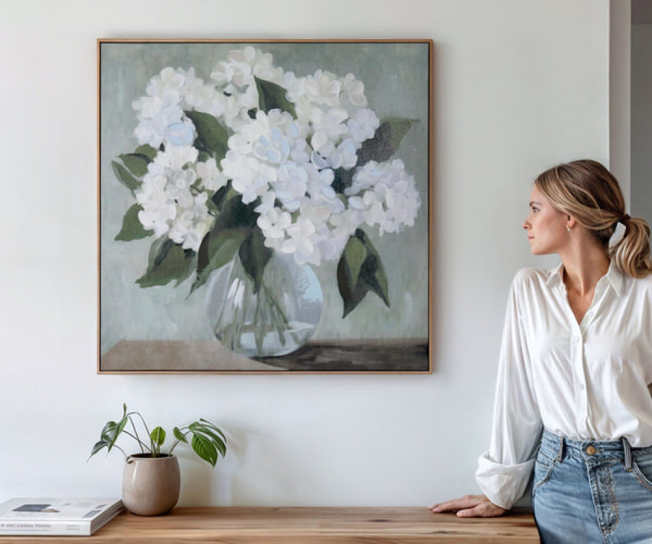 Audrey White Hydrangeas Canvas Painting