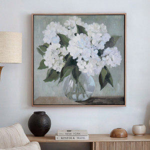 Audrey White Hydrangeas Canvas Painting, decorative wall artwork for an interior display