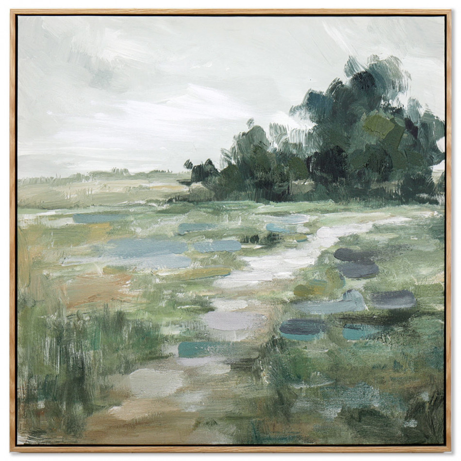 Hambledon Green Landscape Framed Canvas Painting, decorative wall artwork for an interior display