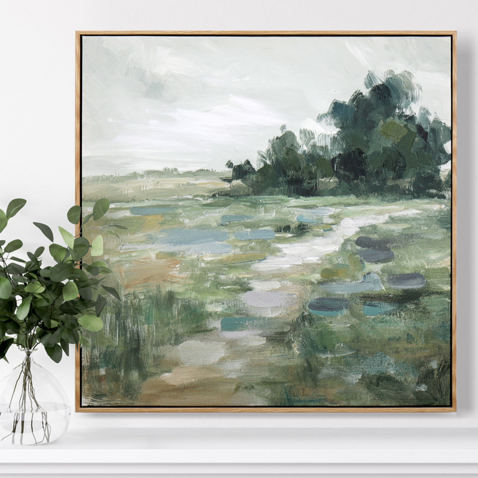Hambledon Green Landscape Framed Canvas Painting, a wall display piece featuring the named subject and composition