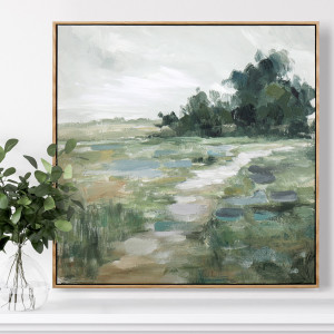 Hambledon Green Landscape Framed Canvas Painting, a wall display piece featuring the named subject and composition