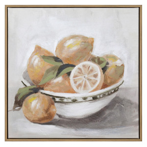 Oak-colour framed Cordoba lemon still life canvas