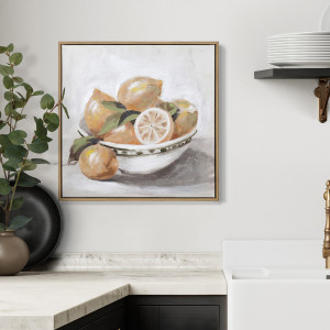 Square Cordoba lemons canvas painting styled as a focal point on a wall