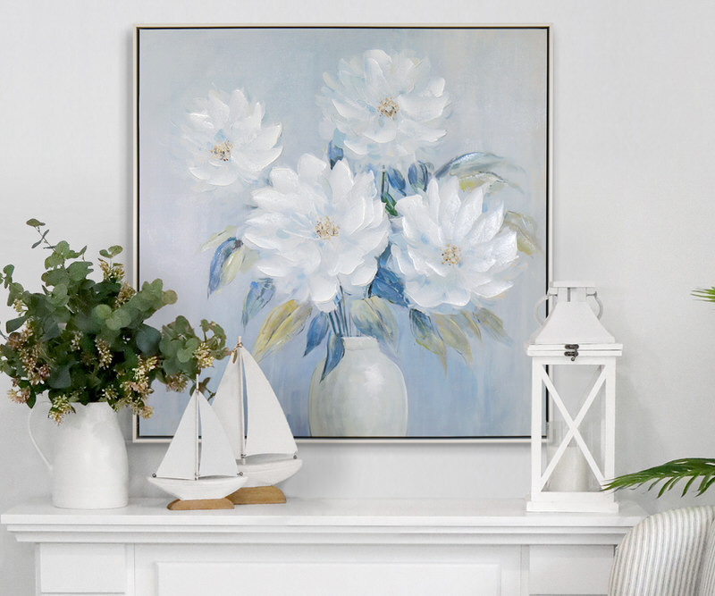 Lucie Blue Peonies I Framed Canvas Painting