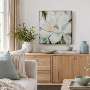 Magnolia Dream Framed Canvas Painting, presented as decorative artwork for creating a focal point on a wall