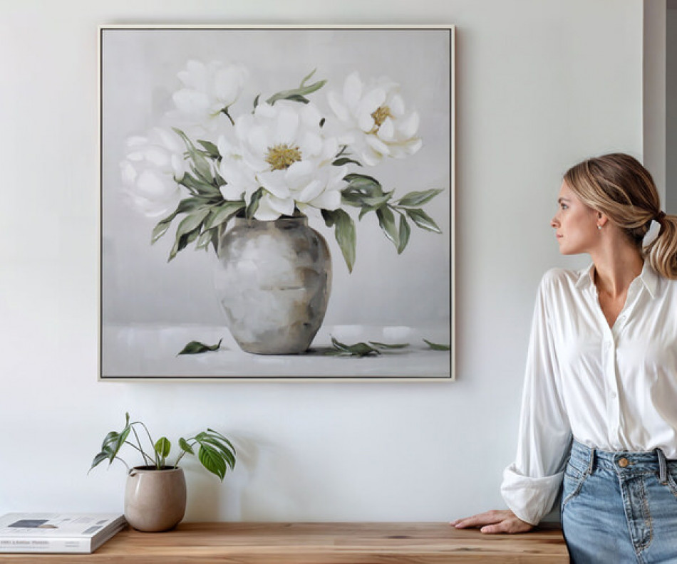 Delphine White Blooms I Canvas Painting