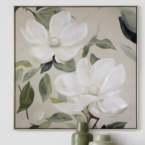 Calista White Magnolia I Canvas Painting, framed wall artwork