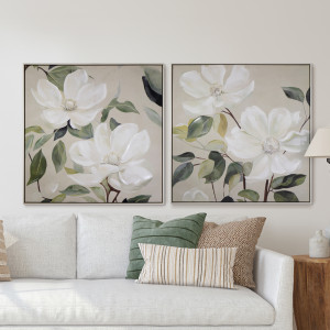 Calista White Magnolia I Canvas Painting, decorative wall artwork for an interior display