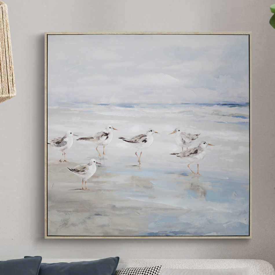 Lagoon Seabirds Canvas Painting, framed wall artwork