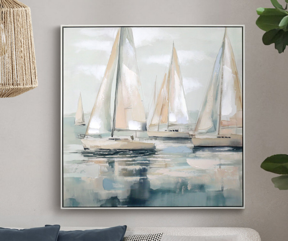 Sunset Reflections Yachts Canvas Painting