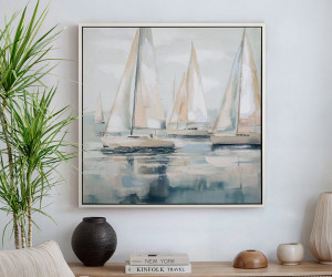 Sunset Reflections Yachts Canvas Painting