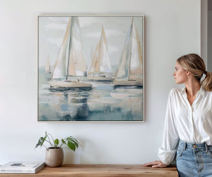 Sunset Reflections Yachts Canvas Painting