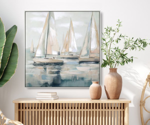 Sunset Reflections Yachts Canvas Painting