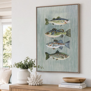 Tidepool Fish Coastal Canvas Painting, framed wall artwork