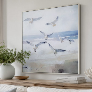 Beachcomber Seagulls Framed Canvas Painting, framed wall artwork