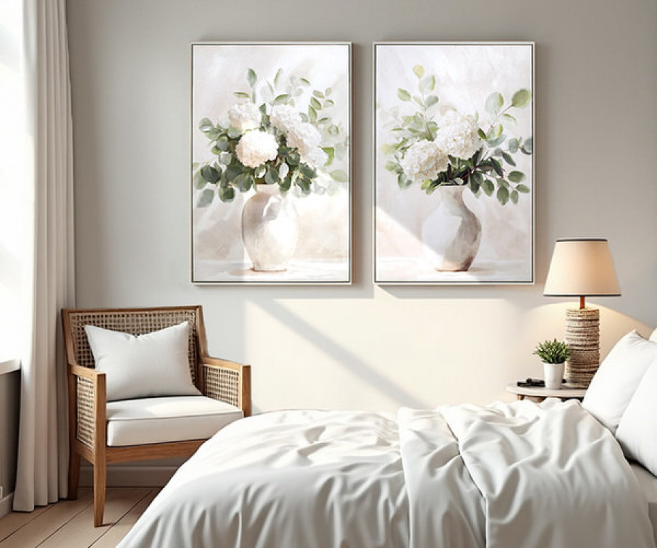 Bellevue I White Hydrangeas Canvas Painting