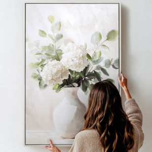 Bellevue II White Hydrangeas Canvas Painting, framed wall artwork