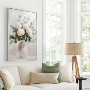 Bellevue I White Hydrangeas Canvas Painting, decorative wall artwork for an interior display