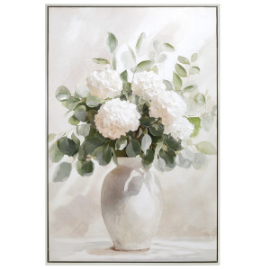 Bellevue I White Hydrangeas Canvas Painting, a wall display piece featuring the named subject and composition