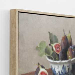Angled close-up of the Lombard fig canvas showing textured artwork and a natural-coloured frame