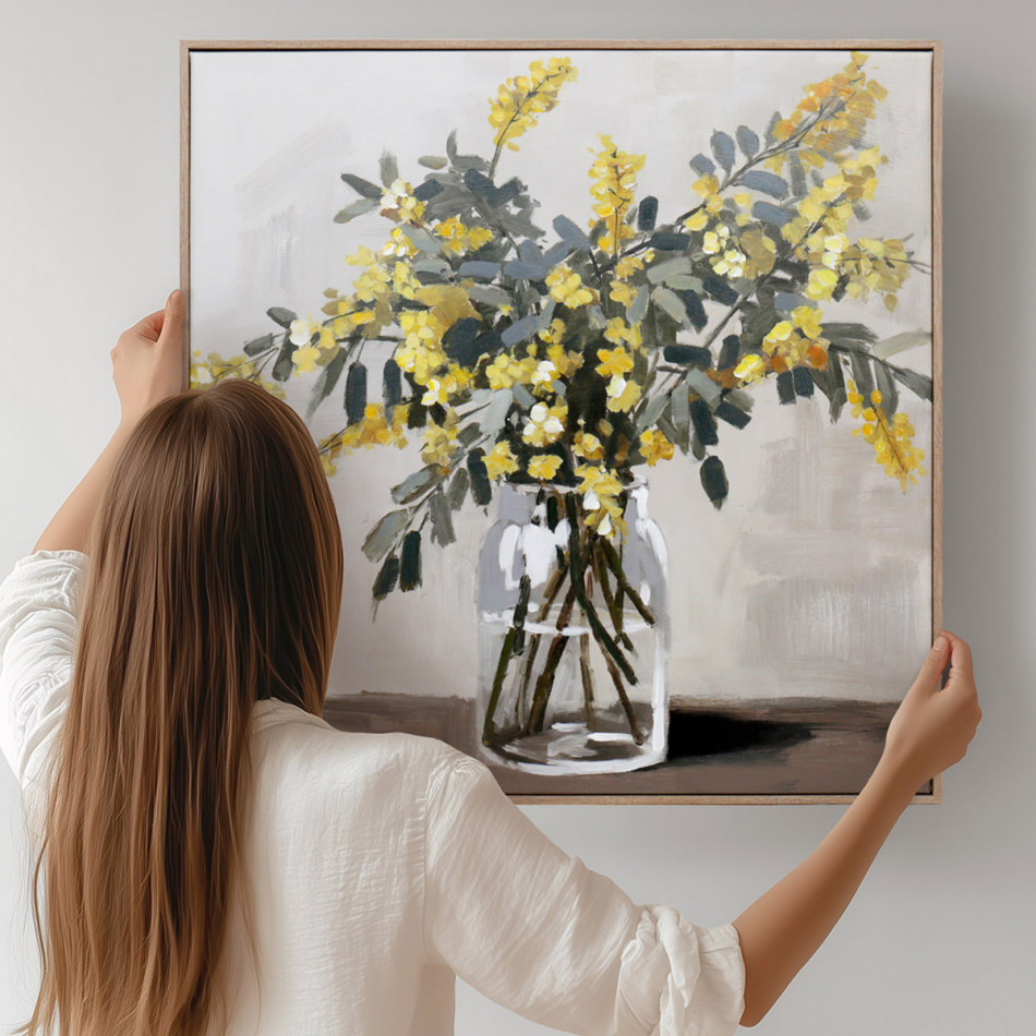 Matilda Yellow Wattle Canvas Painting, framed wall artwork