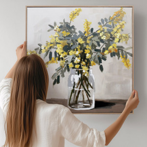 Matilda Yellow Wattle Canvas Painting, framed wall artwork