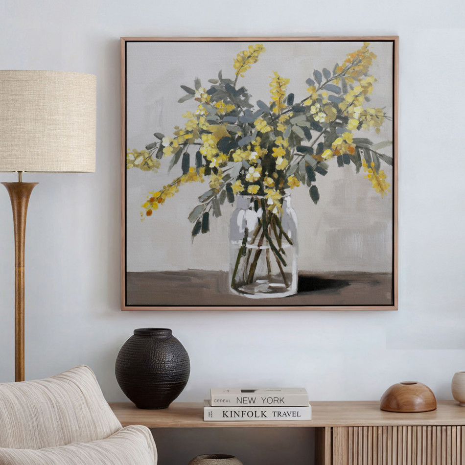 Matilda Yellow Wattle Canvas Painting, decorative wall artwork for an interior display