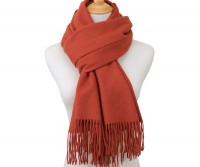 100% Cashmere Fringed Scarf - Terracotta