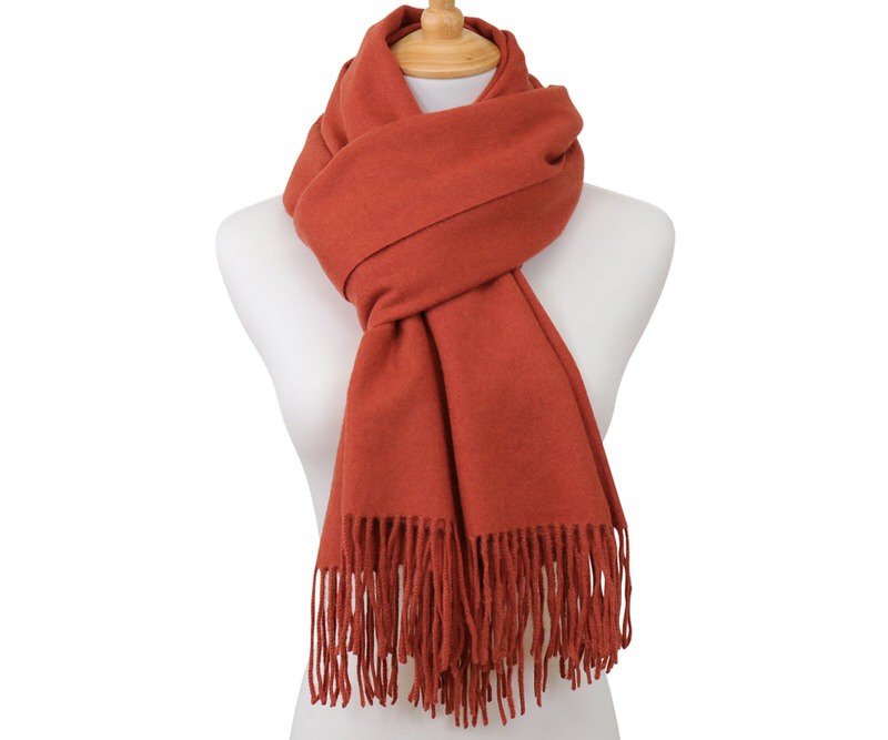 100% Cashmere Fringed Scarf - Terracotta