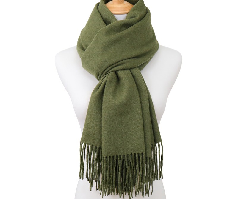 100% Cashmere Fringed Scarf - Khaki