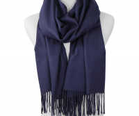 York Cashmere Blend Fringed Scarf - Navy
