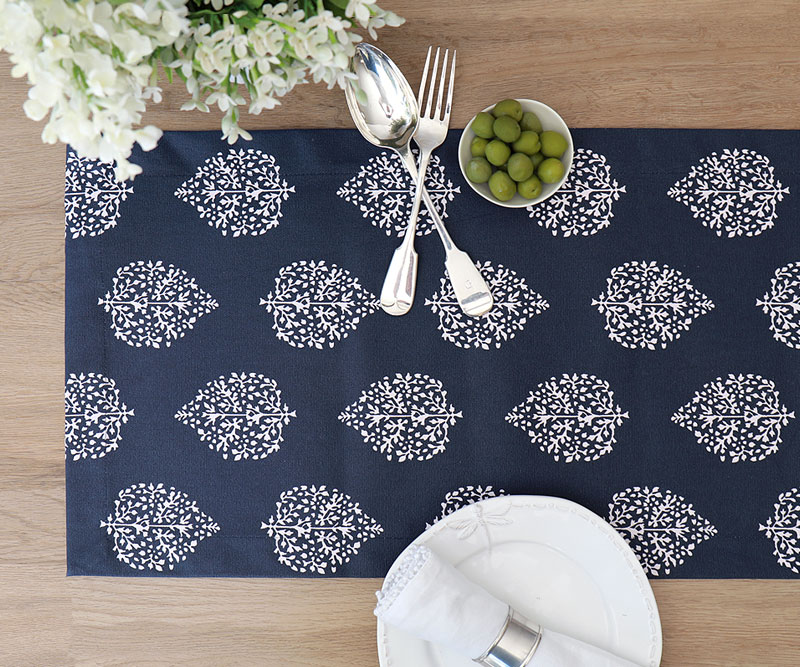 Avalon Indigo Paisley Table Runner - Wipe Clean