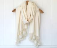 Ascot Cashmere Scarf Pom Pom - Ivory