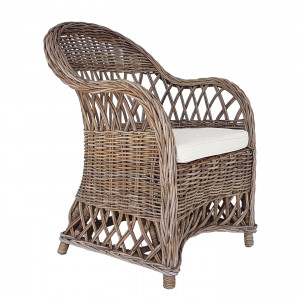 Front three-quarter view of the Clifton chair with its cream cotton cushion