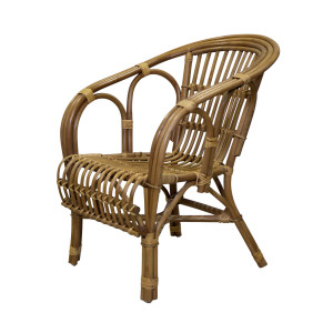 Avery rattan armchair without a cushion shown from the front and side