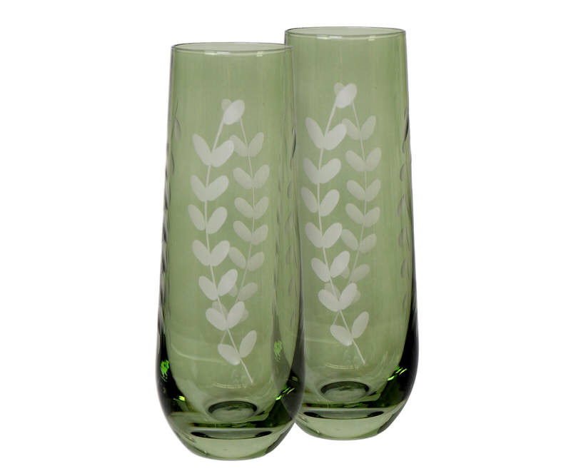 Set 2 Belvedere Green Champagne Flutes