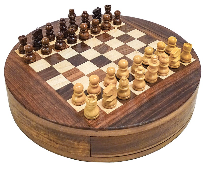 Hadrian Round Wooden Chess Set - 23cm