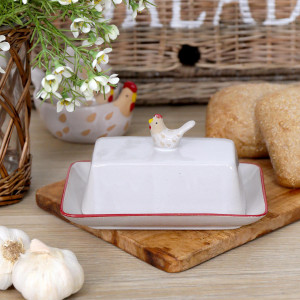 The Little Red Hen Butter Dish, a tabletop piece suited to serving food or creating a decorative display