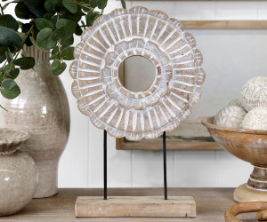 Wallis Whitewash Wooden Disk on Stand