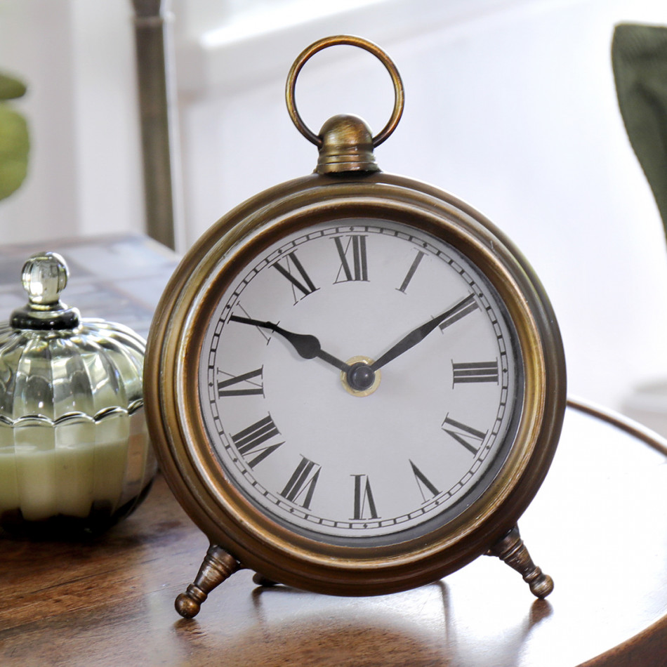 Parkhill Desk Clock Antique Gold, indoor occasional table