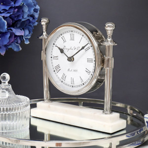 Montague Silver Column Mantel Clock, designed to combine everyday timekeeping with interior styling