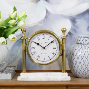 Montague Gold Column Mantel Clock, a decorative timepiece suited to a wall, mantel, shelf or tabletop