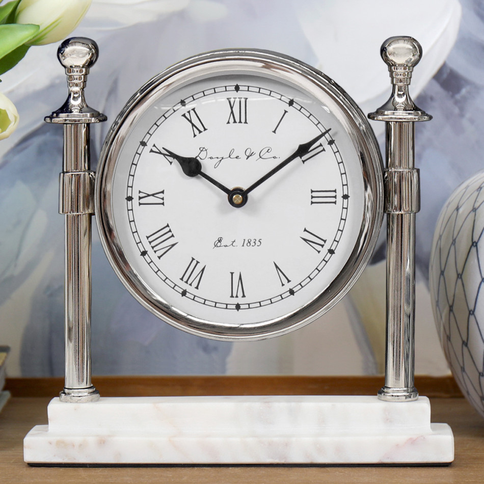 Montague Silver Column Mantel Clock