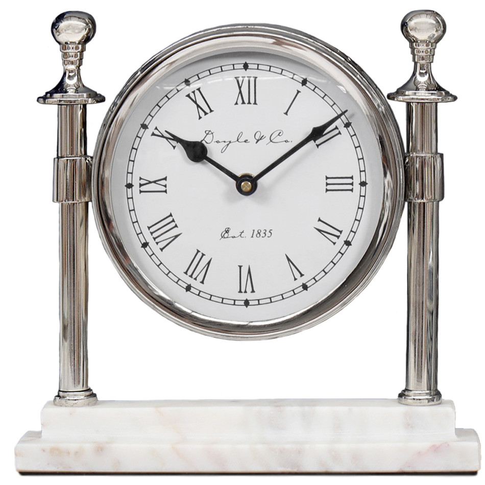 Montague Silver Column Mantel Clock, a decorative timepiece for a wall, shelf or mantel